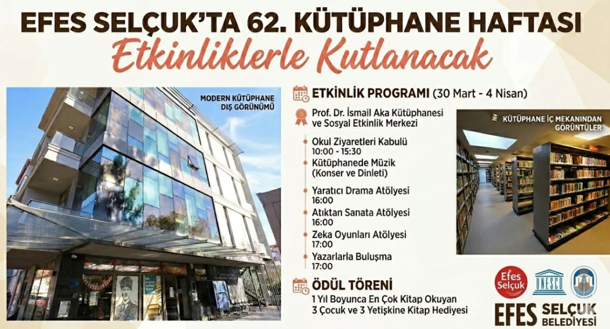 EFES SEL&Ccedil;UK&rsquo;TA 62. K&Uuml;T&Uuml;PHANE HAFTASI ETKİNLİKLERLE KUTLANACAK