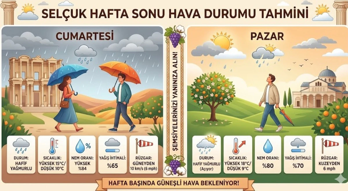 Sel&ccedil;uk'ta Hafta Sonu Yağışlı Hava Hakim Olacak